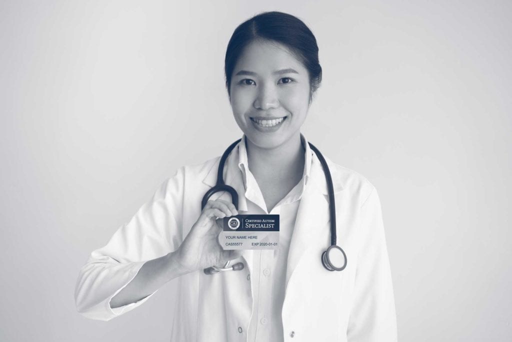 asian female doctor holding CAS id card