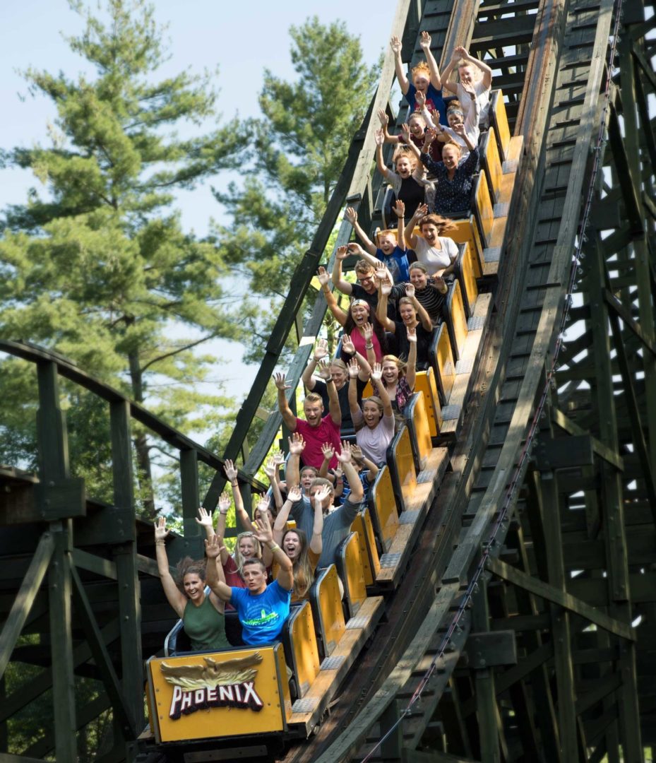 Knoebels roller coaster ride with guests