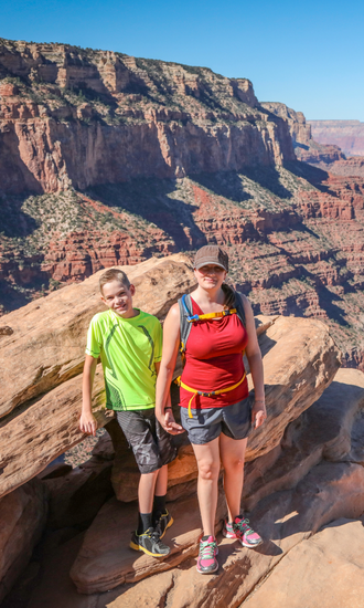 Mother and son on a hiking trip at the Grand Canyon